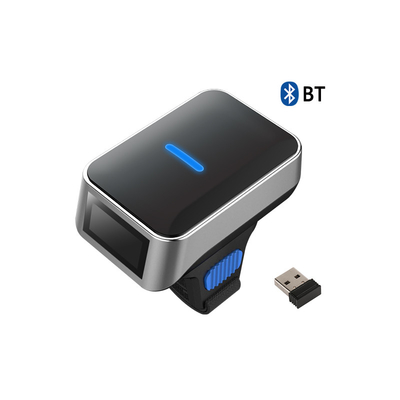 اسکنر بارکد بی سیم 1D 2D CMOS کوچک اسکنر بارکد بی سیم پوشیدنی بلوتوث حلقه انگشت QR
